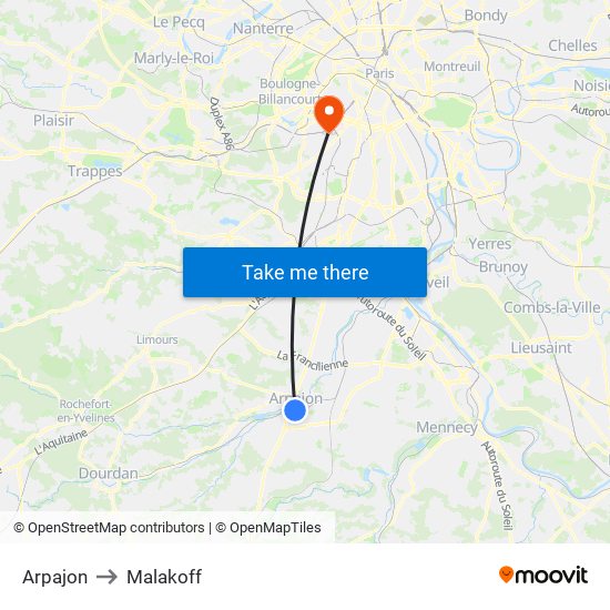 Arpajon to Malakoff map