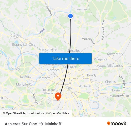 Asnieres-Sur-Oise to Malakoff map