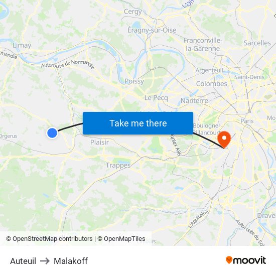 Auteuil to Malakoff map
