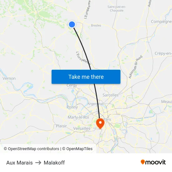 Aux Marais to Malakoff map