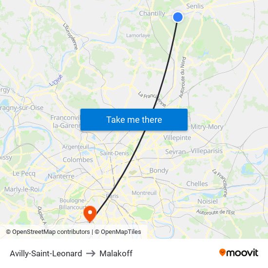 Avilly-Saint-Leonard to Malakoff map