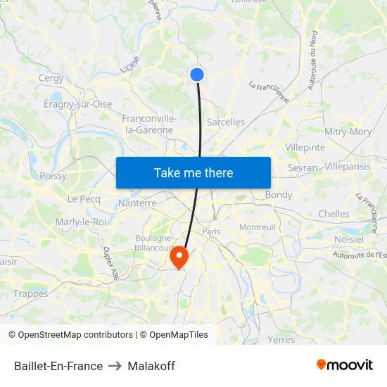 Baillet-En-France to Malakoff map