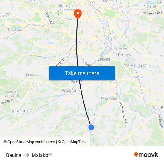 Baulne to Malakoff map