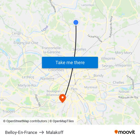 Belloy-En-France to Malakoff map