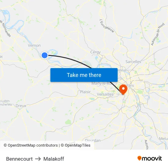 Bennecourt to Malakoff map