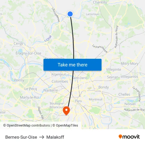 Bernes-Sur-Oise to Malakoff map