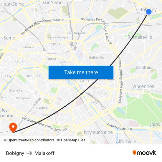 Bobigny to Malakoff map