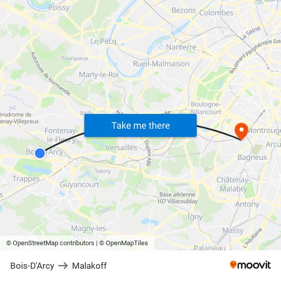 Bois-D'Arcy to Malakoff map