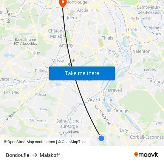 Bondoufle to Malakoff map