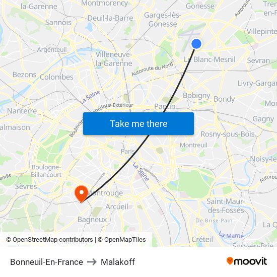 Bonneuil-En-France to Malakoff map