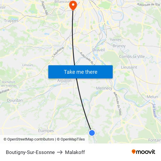 Boutigny-Sur-Essonne to Malakoff map