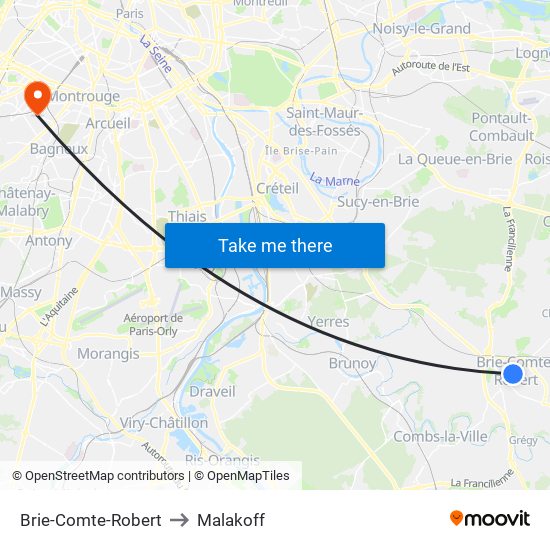 Brie-Comte-Robert to Malakoff map