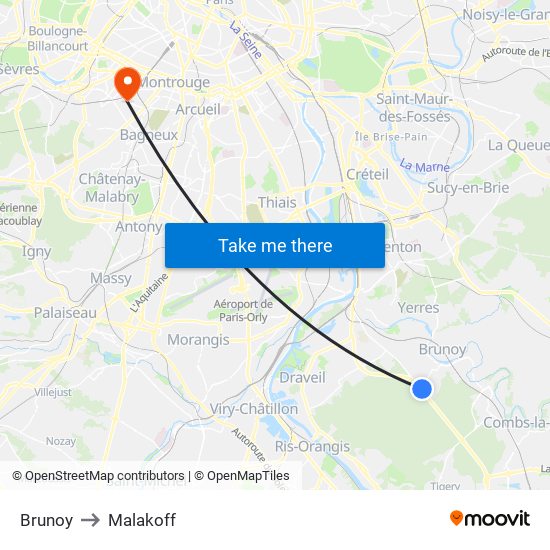 Brunoy to Malakoff map