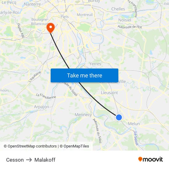 Cesson to Malakoff map