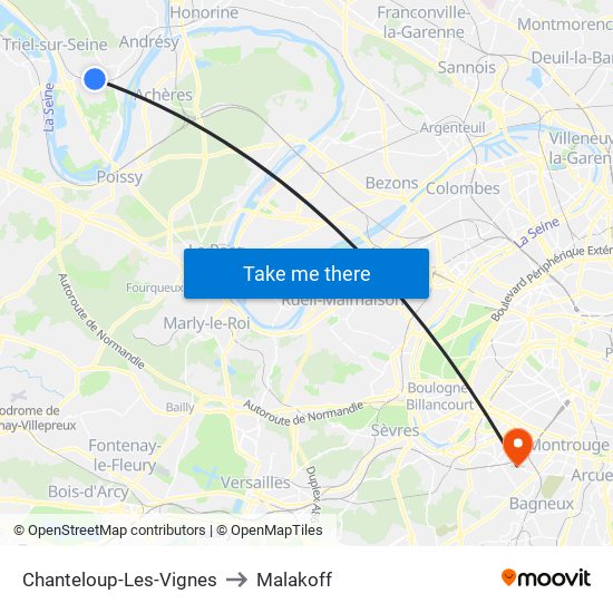Chanteloup-Les-Vignes to Malakoff map