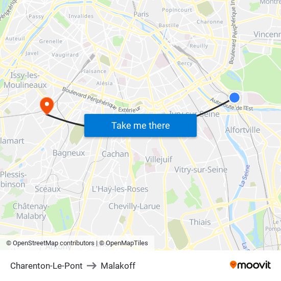 Charenton-Le-Pont to Malakoff map