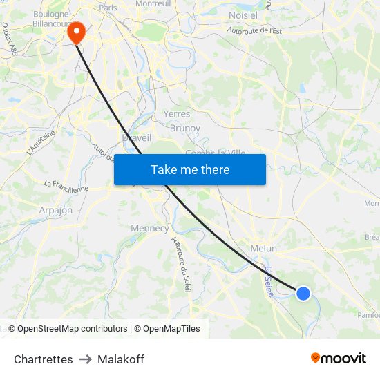 Chartrettes to Malakoff map