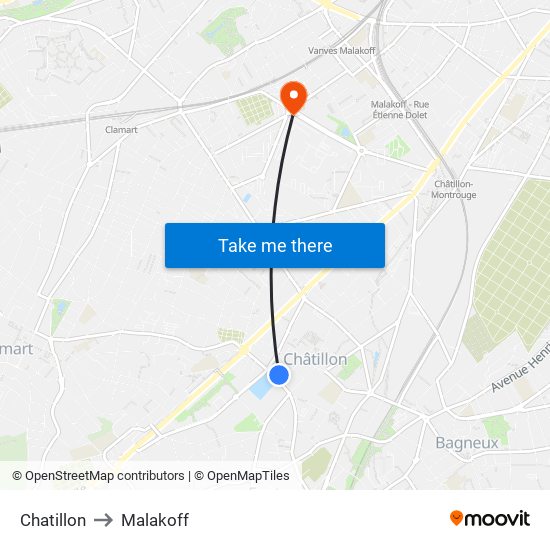 Chatillon to Malakoff map