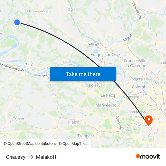 Chaussy to Malakoff map