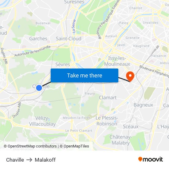 Chaville to Malakoff map