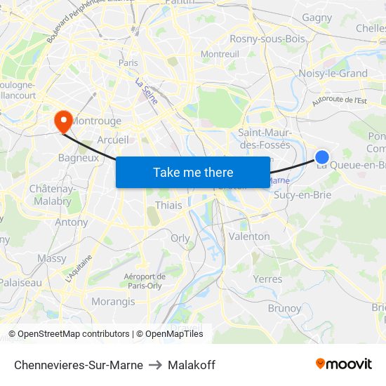 Chennevieres-Sur-Marne to Malakoff map