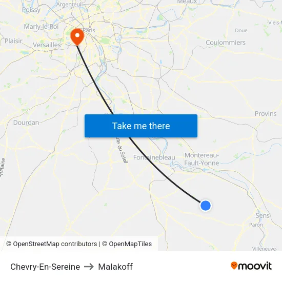 Chevry-En-Sereine to Malakoff map