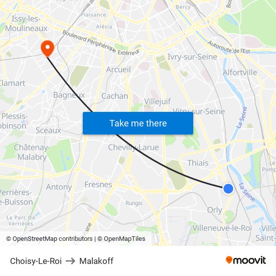 Choisy-Le-Roi to Malakoff map