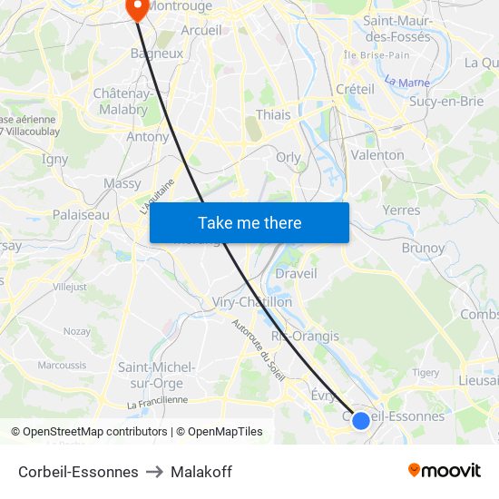 Corbeil-Essonnes to Malakoff map