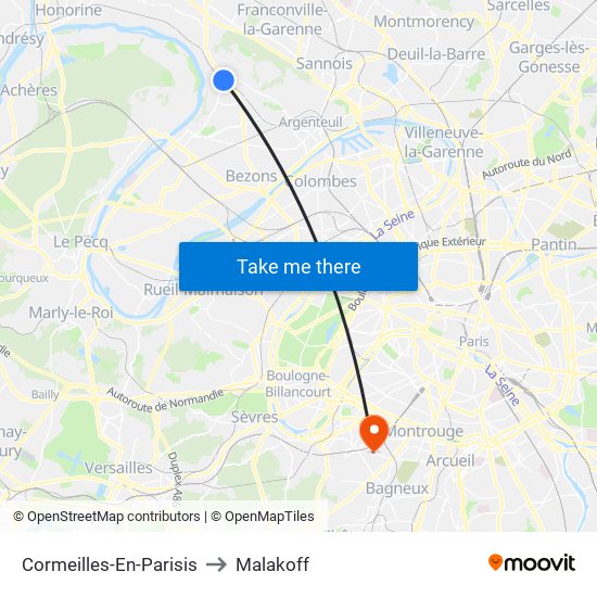 Cormeilles-En-Parisis to Malakoff map