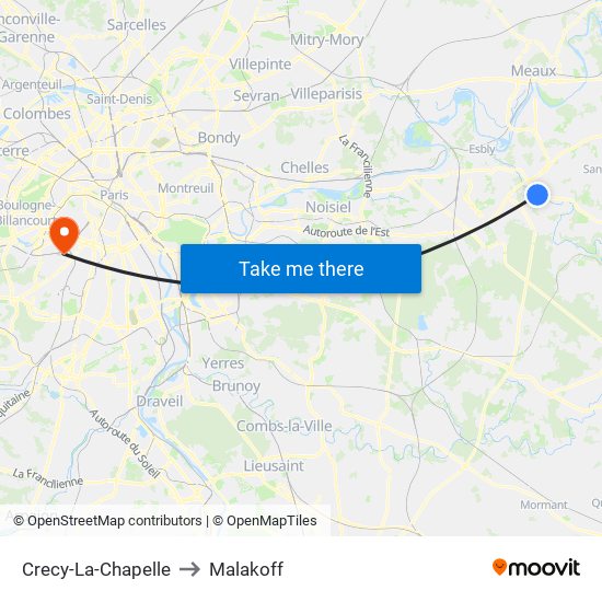 Crecy-La-Chapelle to Malakoff map