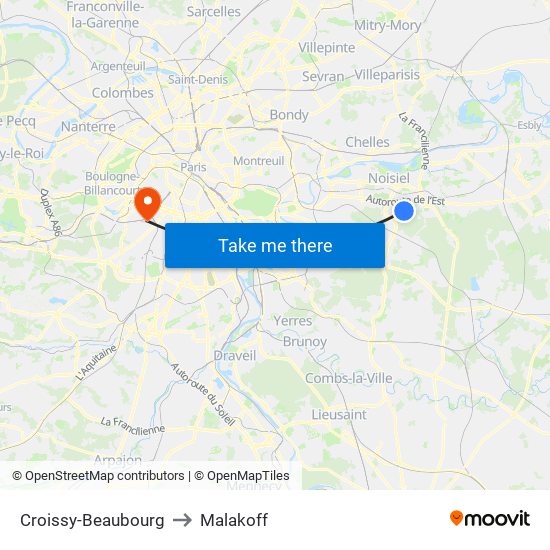 Croissy-Beaubourg to Malakoff map