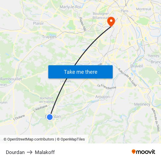 Dourdan to Malakoff map