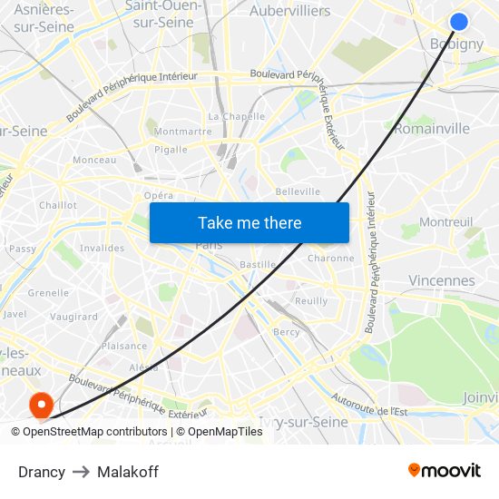 Drancy to Malakoff map