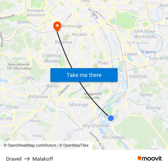 Draveil to Malakoff map