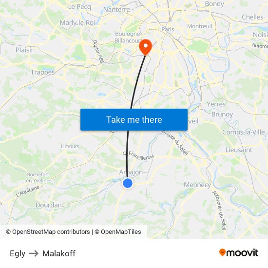 Egly to Malakoff map