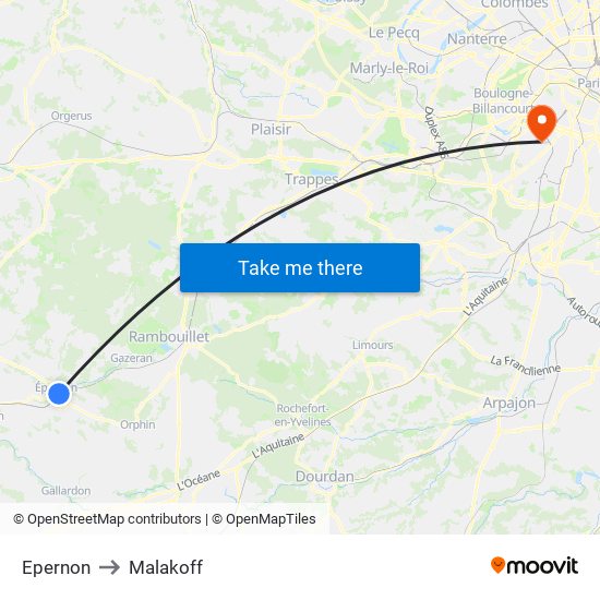 Epernon to Malakoff map