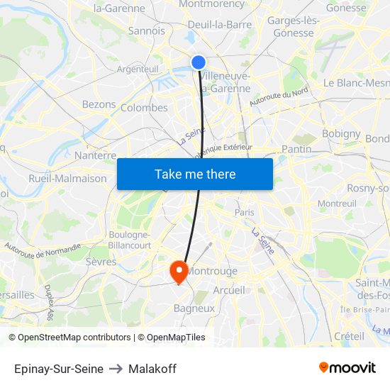 Epinay-Sur-Seine to Malakoff map