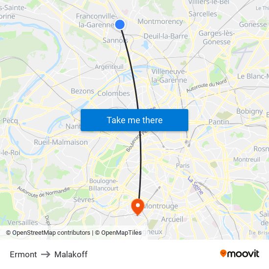 Ermont to Malakoff map