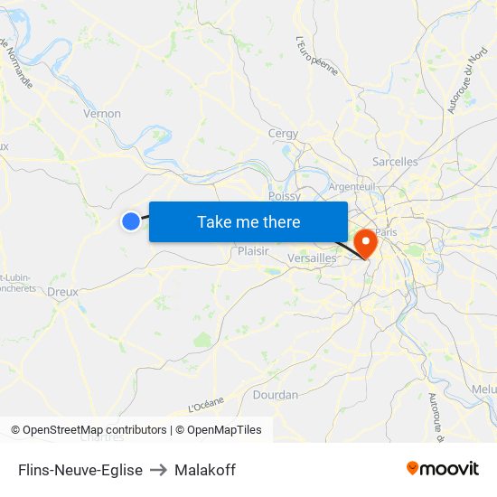 Flins-Neuve-Eglise to Malakoff map