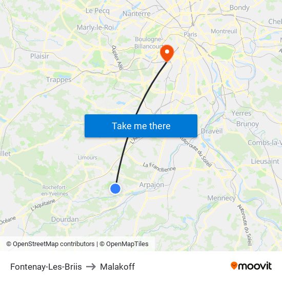 Fontenay-Les-Briis to Malakoff map