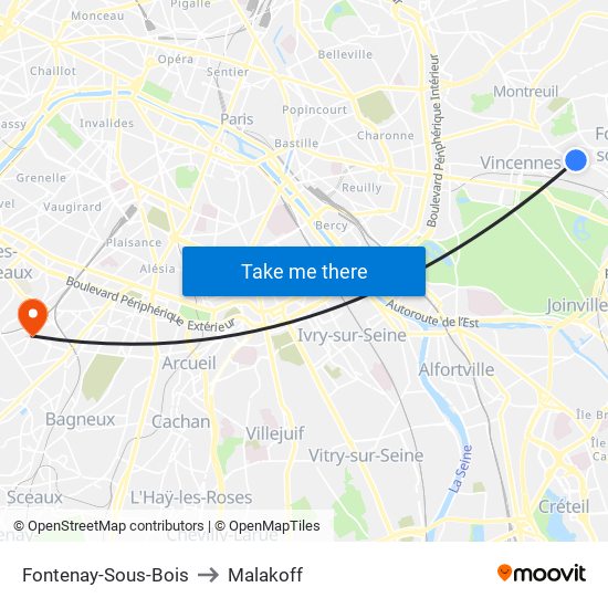 Fontenay-Sous-Bois to Malakoff map