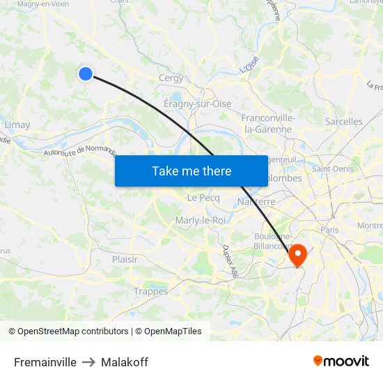 Fremainville to Malakoff map