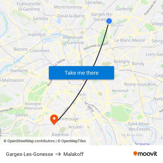 Garges-Les-Gonesse to Malakoff map