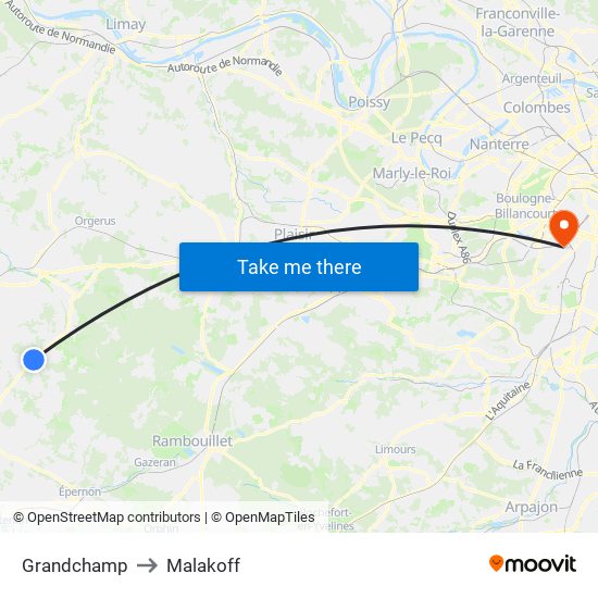 Grandchamp to Malakoff map