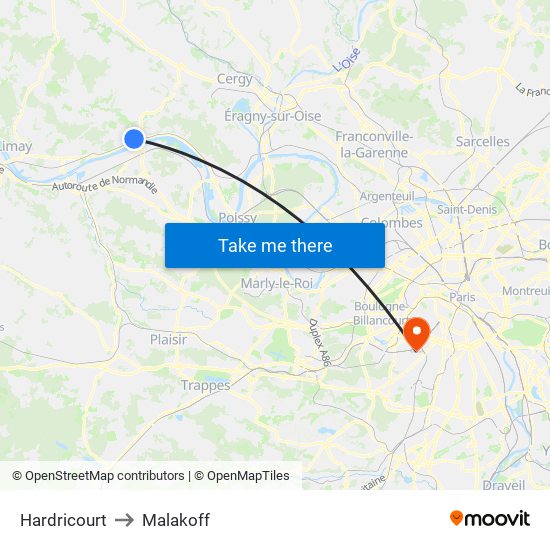 Hardricourt to Malakoff map