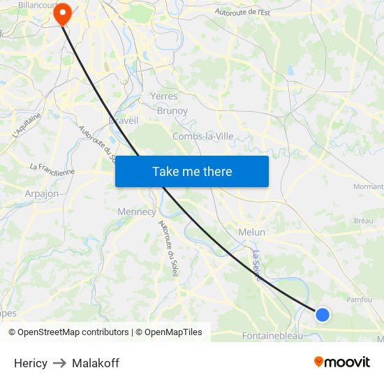 Hericy to Malakoff map