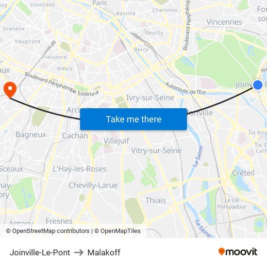 Joinville-Le-Pont to Malakoff map