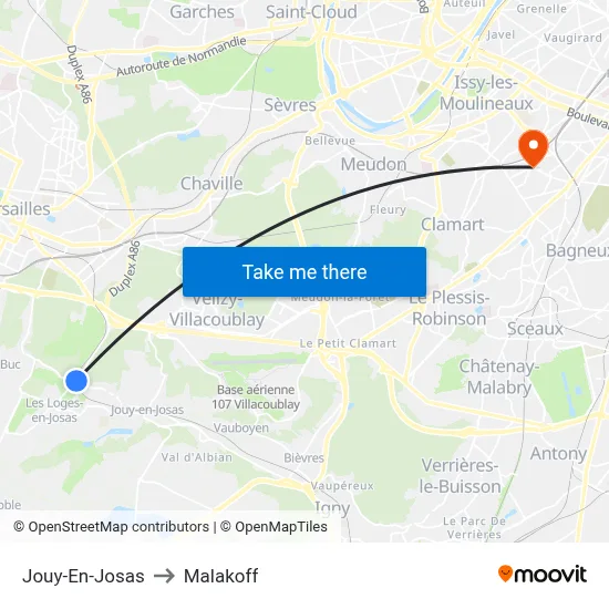 Jouy-En-Josas to Malakoff map
