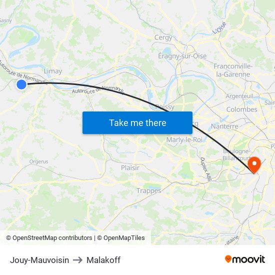 Jouy-Mauvoisin to Malakoff map