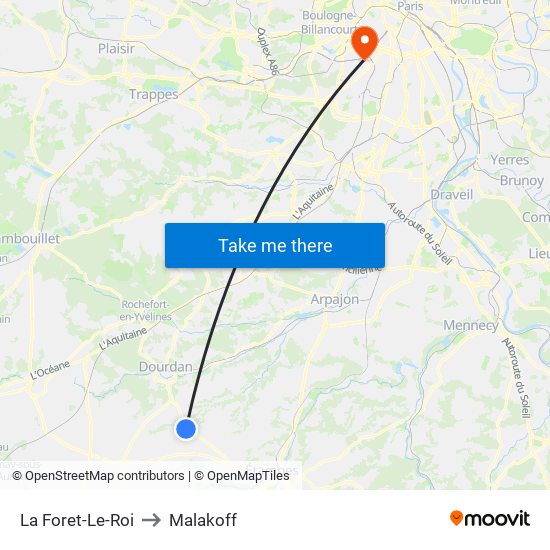La Foret-Le-Roi to Malakoff map